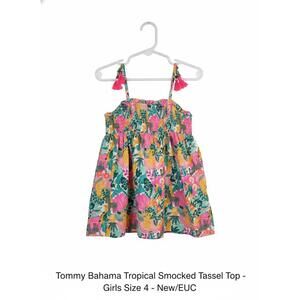 Tommy Bahama Girls Smocked Jungle Print Dress With Shoulder Tassels Size 4T NWOT
